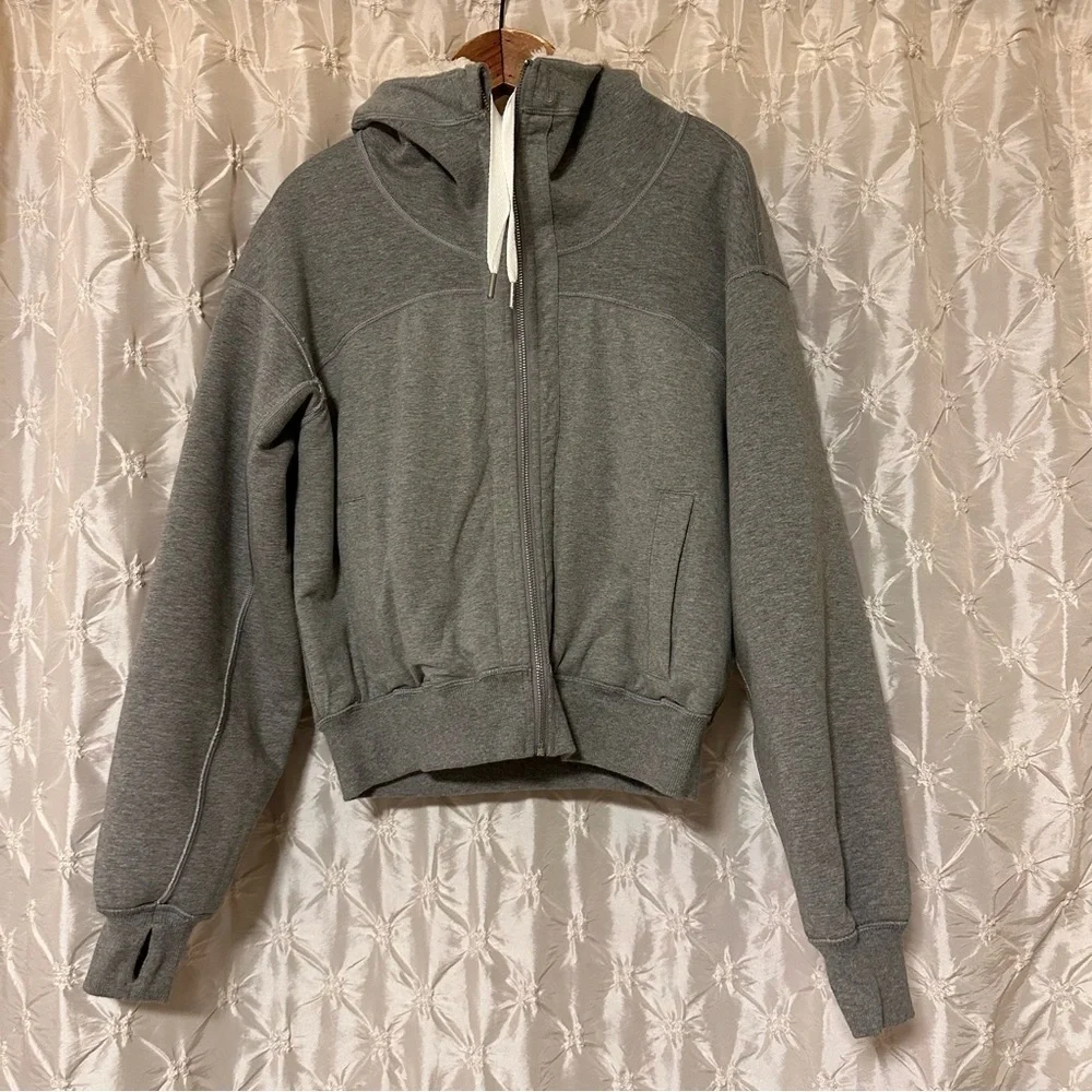 lululemon athletica Cream Teddy Zip-Up Jacket with Gray Trim